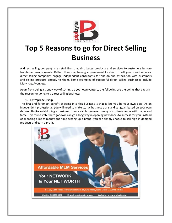top 5 reasons to go for direct selling business