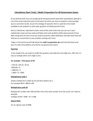 calculations short tricks maths preparation