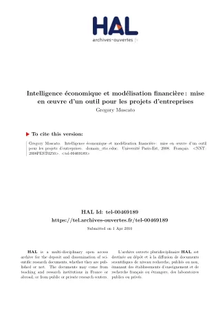 intelligence conomique et mod lisation financi