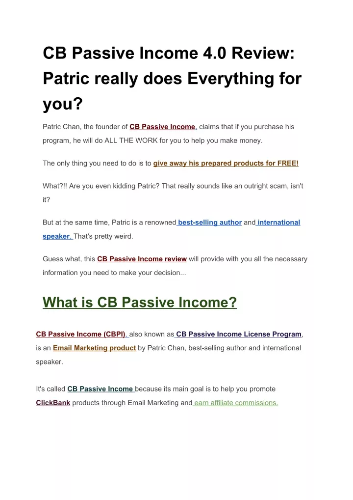 cb passive income 4 0 review patric really does