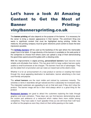 Let’s have a look At Amazing Content to Get the Most of Banner Printing vinylbannersprinting.co.uk