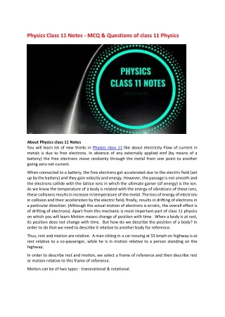 Physics class 11 Notes