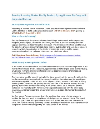 Security Screening Market Size By Product, By Application, By Geographic Scope And Forecast
