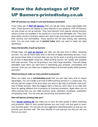 Know the Advantages of POP UP Banners-printedtoday.co.uk