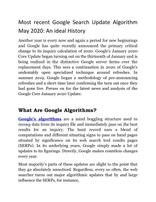 Most recent Google Search Update Algorithm May 2020: An ideal History