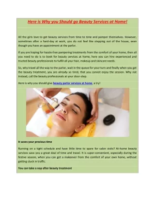 Here is Why you Should go Beauty Services at Home!