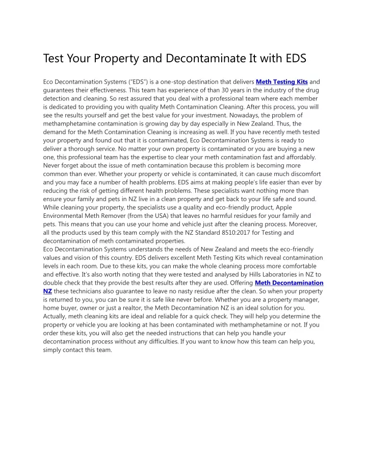 test your property and decontaminate it with eds
