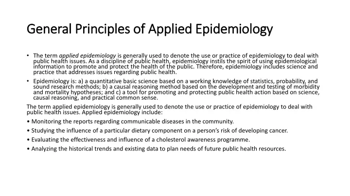 general principles of applied epidemiology