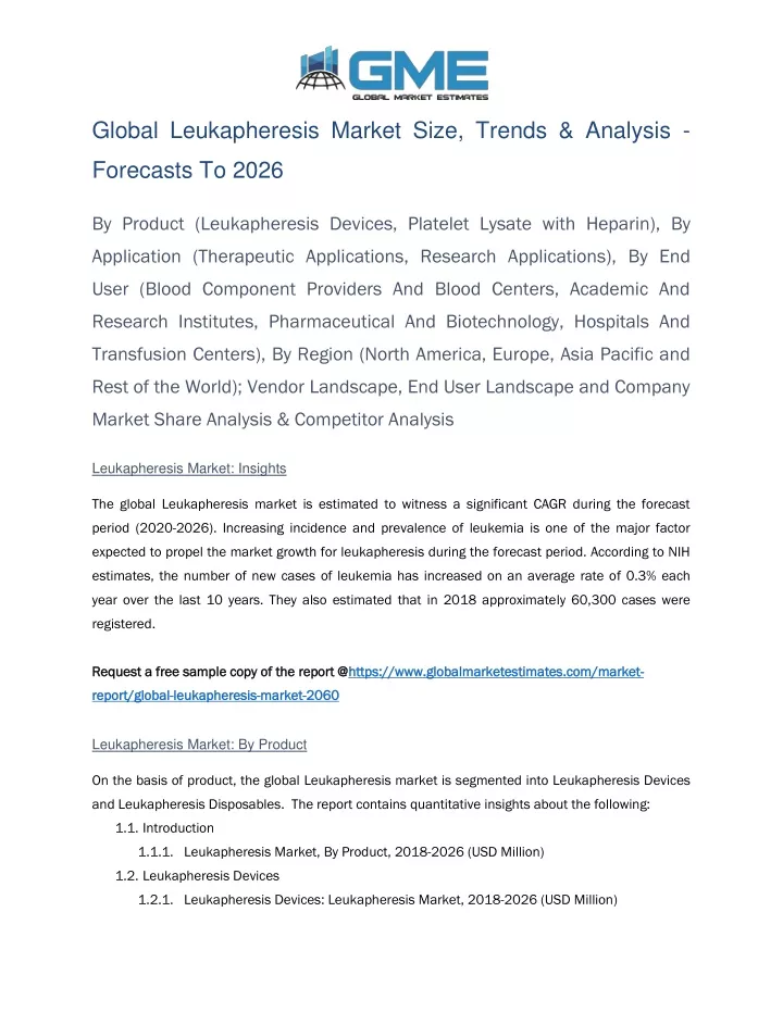 global leukapheresis market size trends analysis