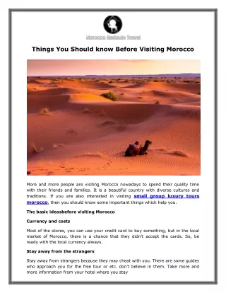 Things You Should know Before Visiting Morocco