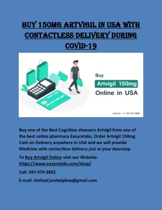 Buy 150mg Artvigil in USA with Contactless Delivery during COVID-19