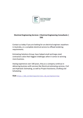 Electrical Engineering Services | Electrical Engineering Consultants | ESG