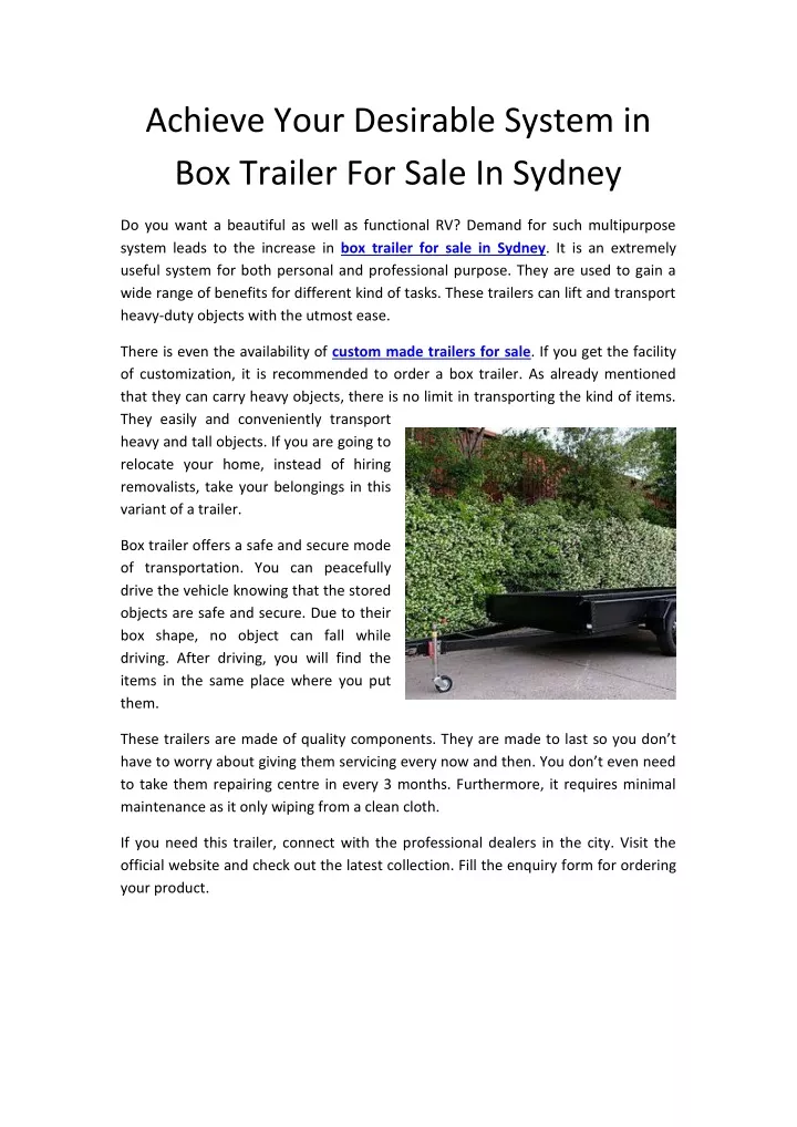 achieve your desirable system in box trailer