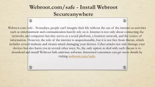 Webroot.com/safe - Install Webroot Secureanywhere