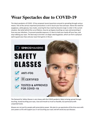 Importance of wearing spectacles due to COVID-19 | Buy Safety Glasses Online