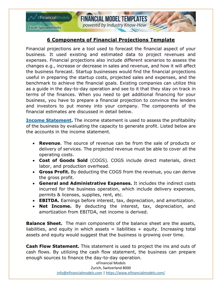 6 components of financial projections template