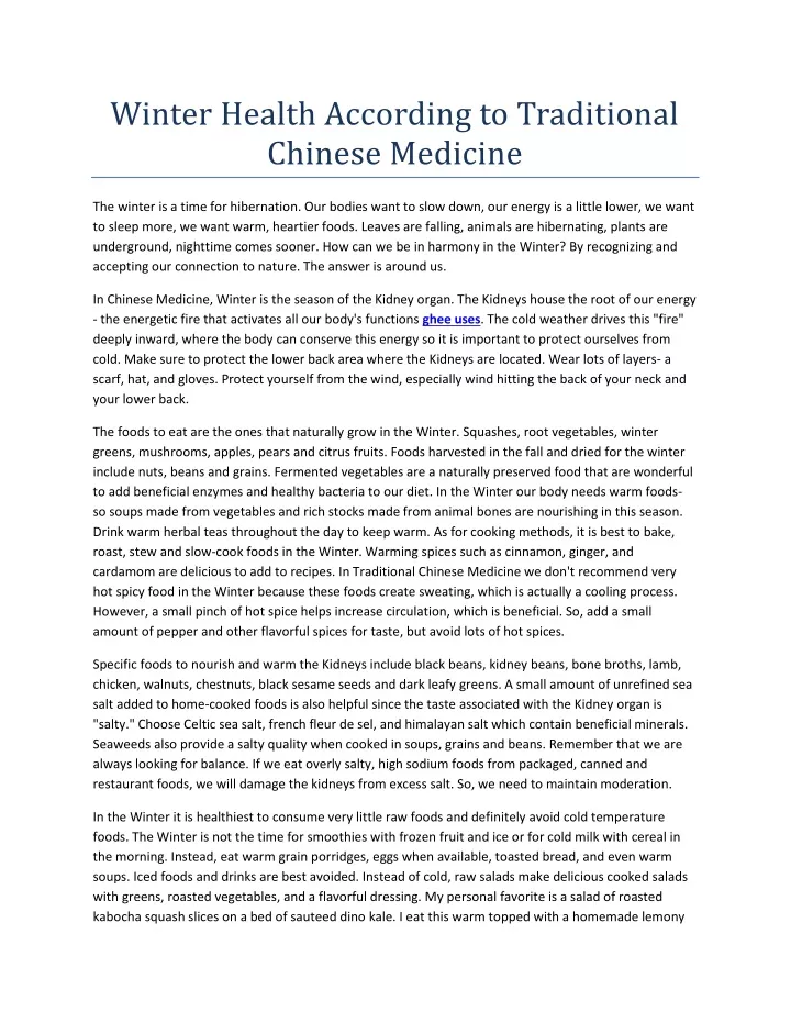winter health according to traditional chinese