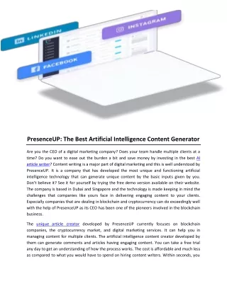 PresenceUP- The Best Artificial Intelligence Content Generator