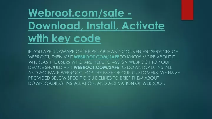 webroot com safe download install activate with key code