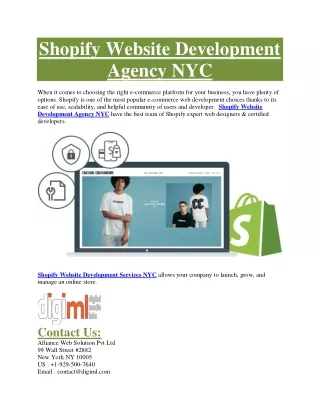 shopify website development agency nyc when