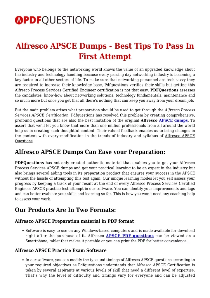 alfresco apsce dumps best tips to pass in first