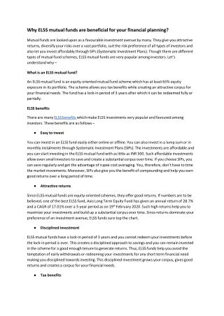 why elss mutual funds are beneficial for your