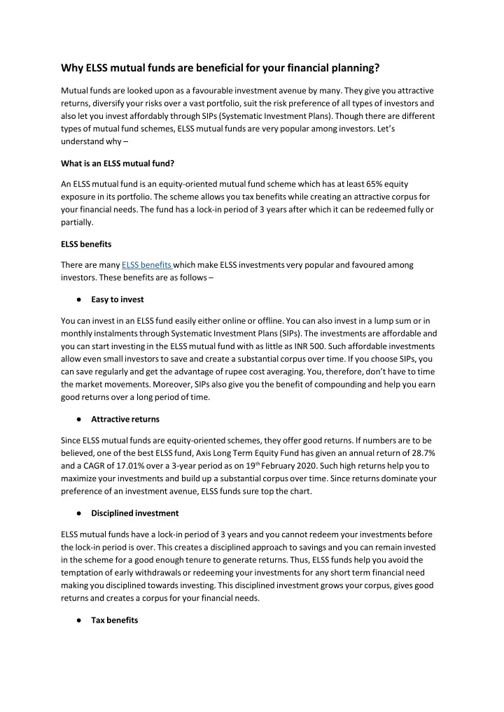 why elss mutual funds are beneficial for your