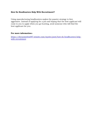how do headhunters help with recruitment