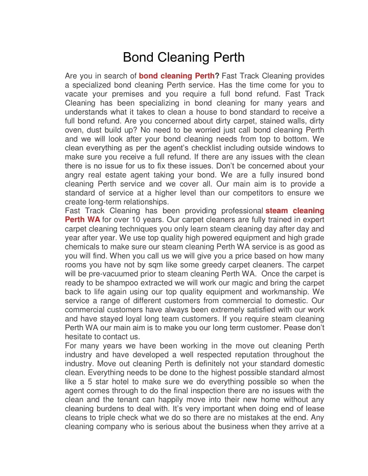bond cleaning perth