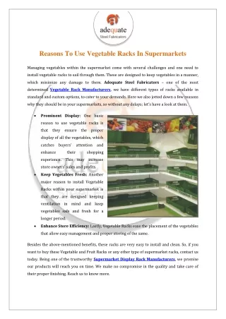 Reasons To Use Vegetable Racks In Supermarkets