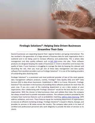 Firstlogic Solutions®- Helping Data-Driven Businesses Streamline Their Data