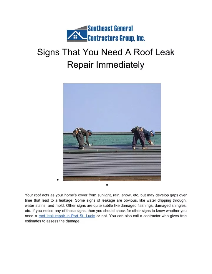 signs that you need a roof leak repair immediately