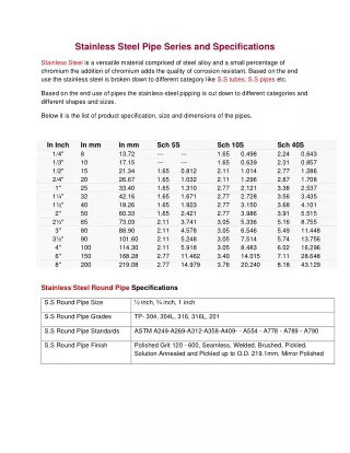 stainless steel pipe series and specifications