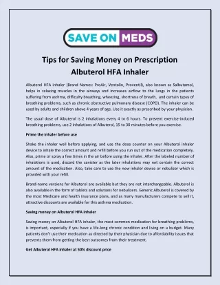 Tips for Saving Money on Prescription Albuterol HFA Inhaler