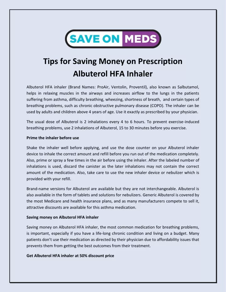 tips for saving money on prescription albuterol