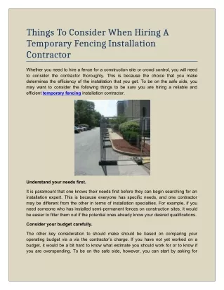 Things To Consider When Hiring A Temporary Fencing Installation Contractor