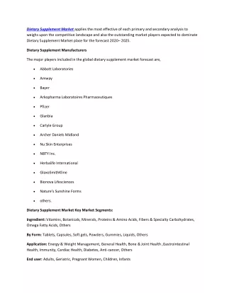 dietary supplement market applies the most