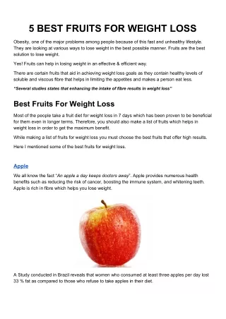 5 BEST FRUITS FOR WEIGHT LOSS