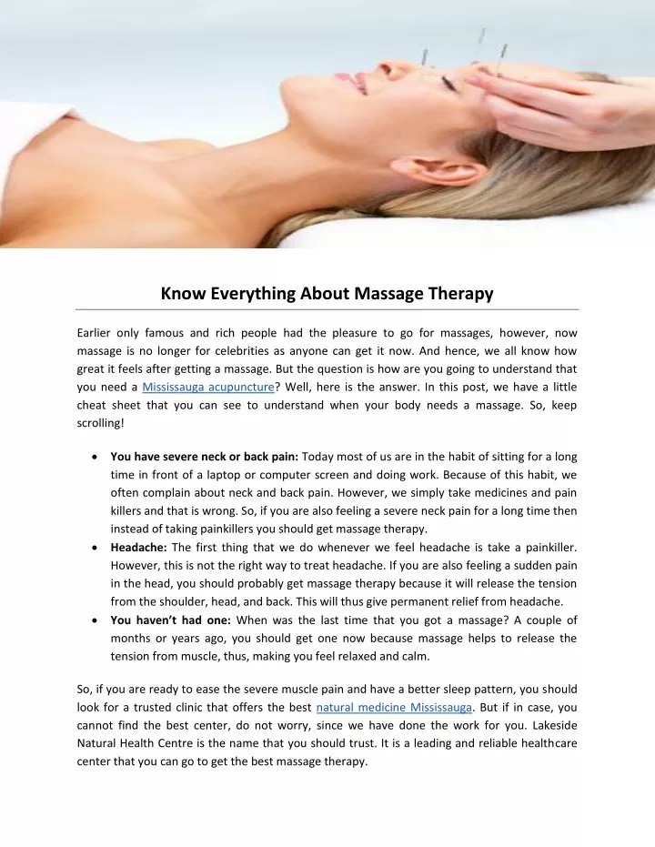 know everything about massage therapy