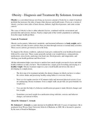 Obesity — Diagnosis and Treatment By Solomon Awusah