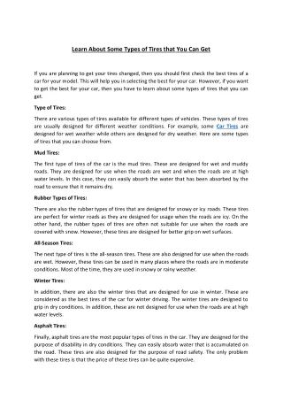 learn about some types of tires that you can get