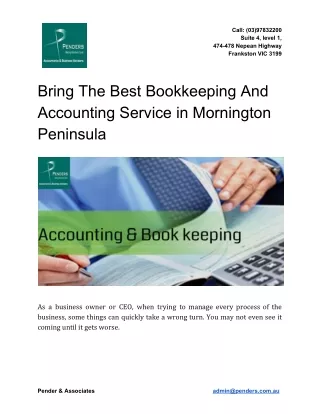 Bring the Best Bookkeeping And Accounting Service in Mornington Peninsula