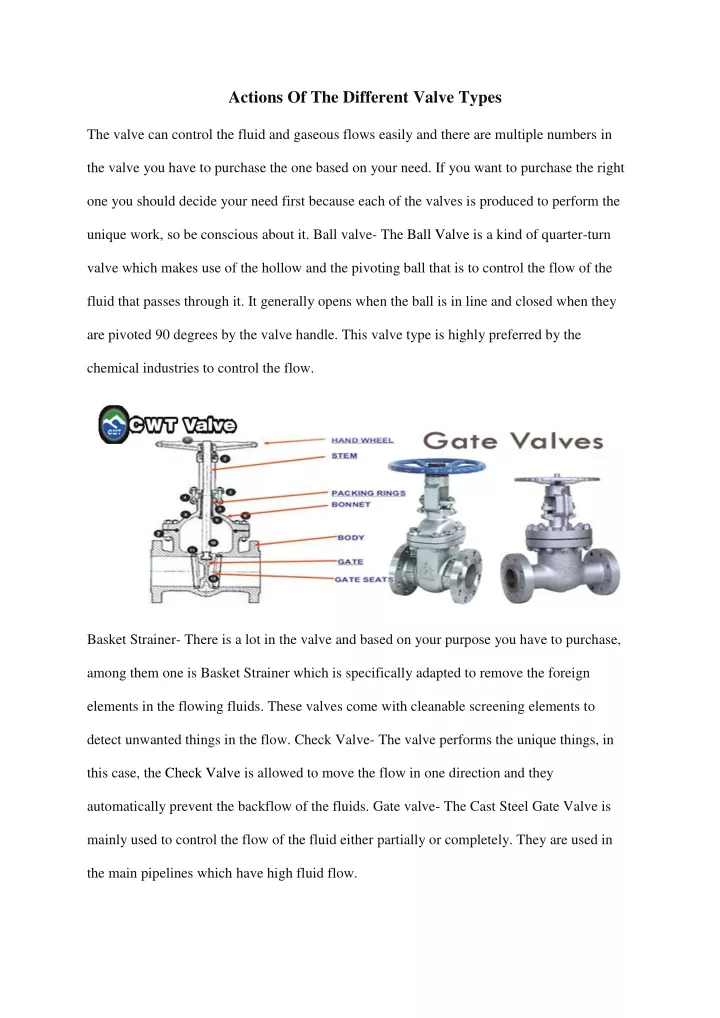 actions of the different valve types