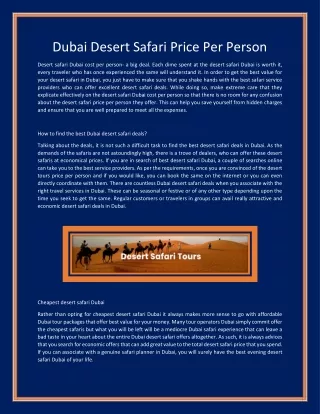 Dubai Desert Safari Price Per Person
