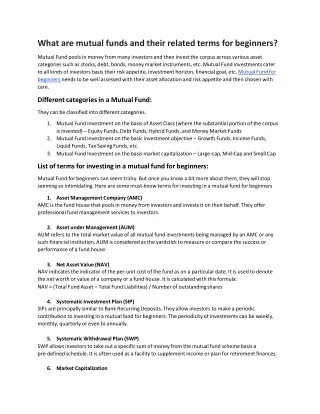 what are mutual funds and their related terms