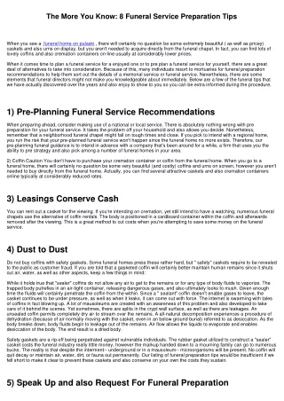 The Even more You Know: 8 Funeral Service Planning Tips