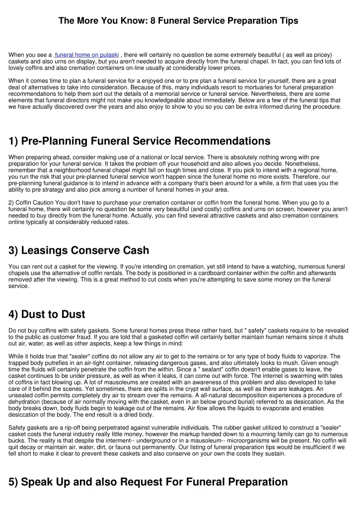 the more you know 8 funeral service preparation