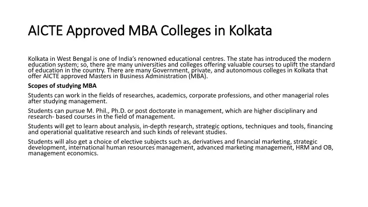 aicte approved mba colleges in kolkata
