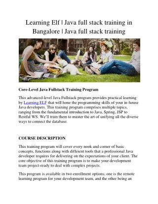 Learning Elf | Java full stack training in Bangalore | Java full stack training