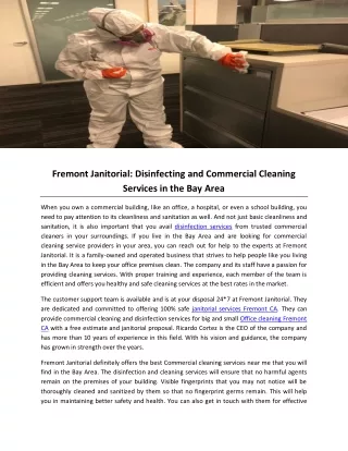 Fremont Janitorial: Disinfecting and Commercial Cleaning Services in the Bay Area